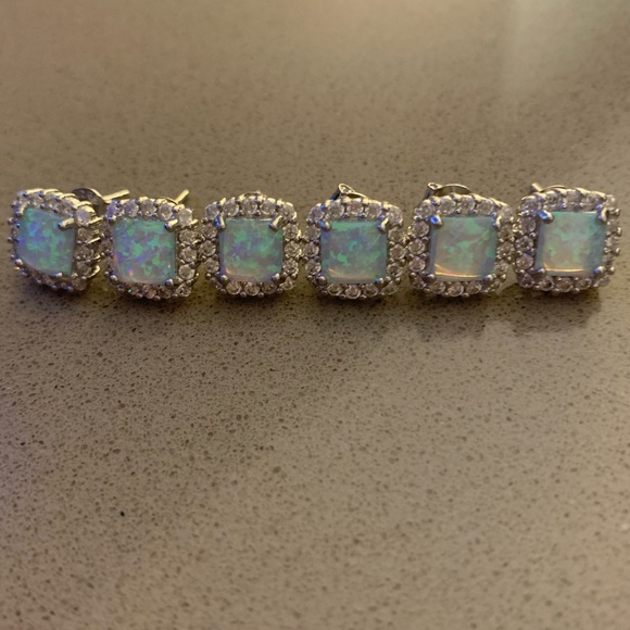 NWOT Savvy Cie Sterling Silver CZ Halo Created Opal Stud Earrings - Picture 7 of 10